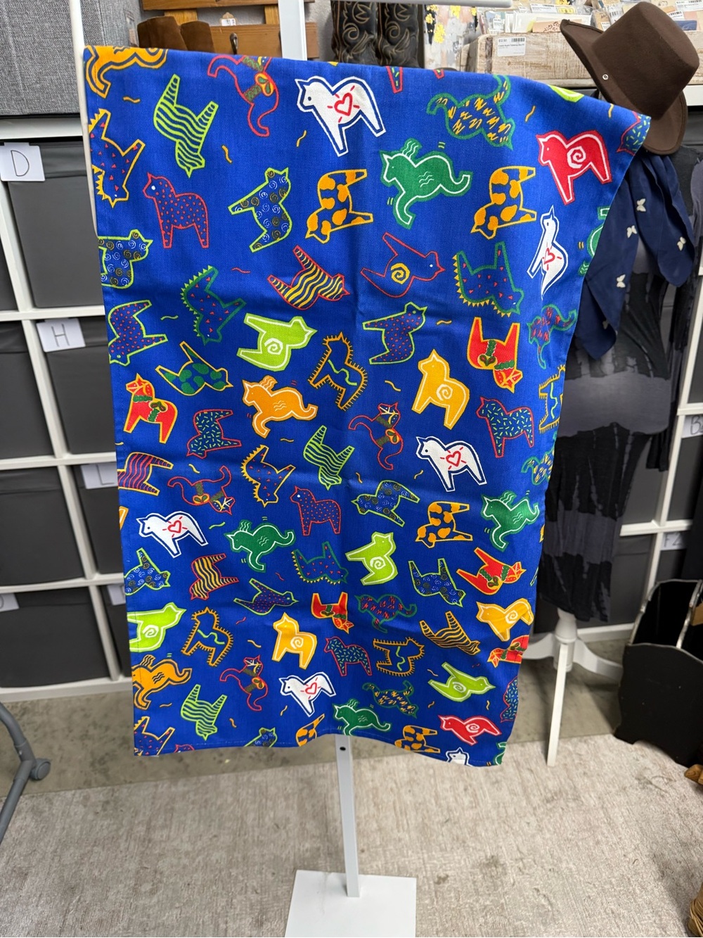 Vibrant Blue Vintage Happy Horses Nordic Novelty Horse Print Fabric Runner